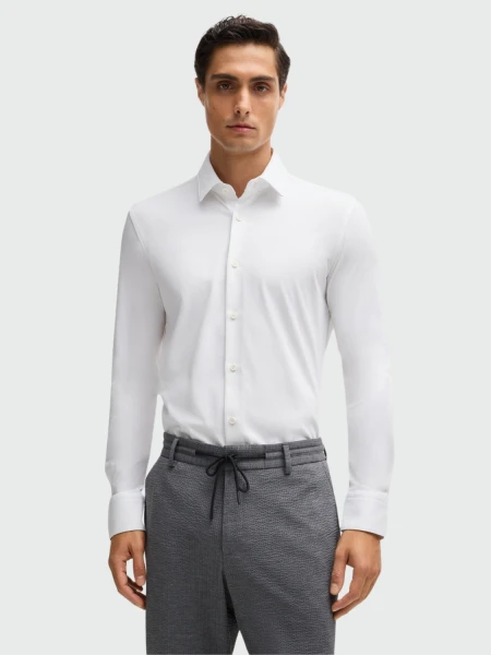 BOSS - Camisa manga larga slim fit, P-ROAN-KENT Blanco