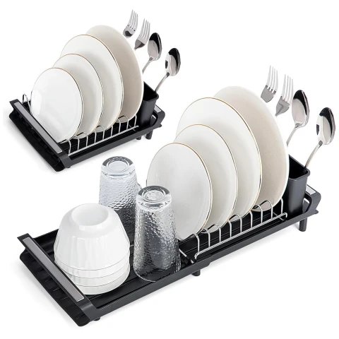 Mini Escurridor Extensible Seca Platos Vasos Cubiertos Variante Color Negro