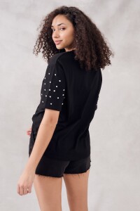 Remerón Algodón Brillo Mangas Negro