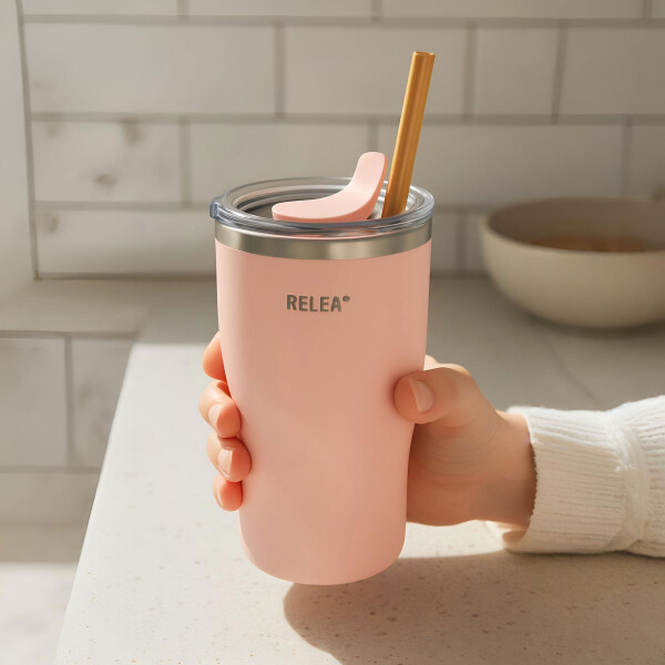 Vaso Termico Acero Inoxidable Aislante C/ Pajita 360ml Color Rosa