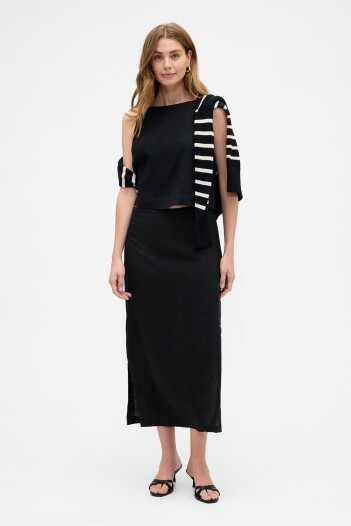 Pollera De Lino Mujer True Black