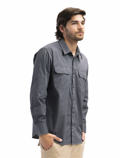 Camisa Algodón Manga Larga Fishing Gris Oscuro