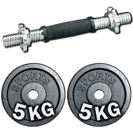 Set 2 Mancuernas + Barra 1.5m + 20 Kg Hierro Compacto - 4 Discos 2.5Kg + 2 Discos  5KG — El Rey del entretenimiento