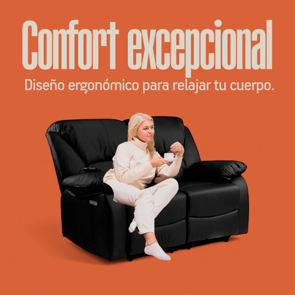 Sofá Sillón 2 Cuerpos Reclinable Masajeador Electrico Living Color Variante Negro
