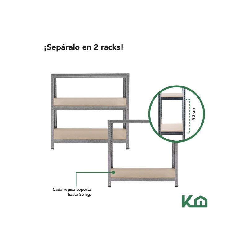 Estanteria Metálica con 5 Estantes Madera MDF 180x90x40cm Gris