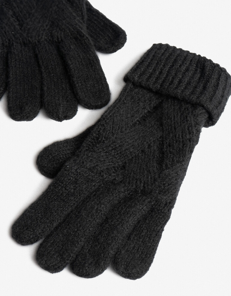 Guantes Tejidos Par De Guantes Con Punto Espigado - Negro