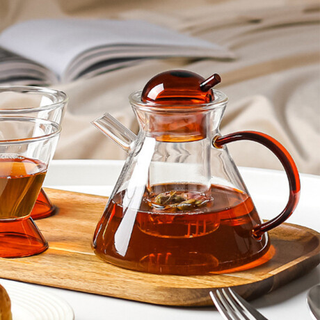 Tetera de vidrio borosilicato tapa y asa de color - 800ml Ambar