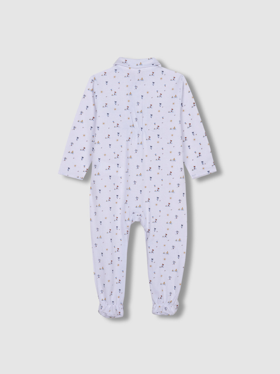 Pijama Largo Estampado Animalitos Blanco