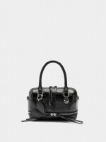 Bolso Tote Efecto Craquelado Con Colgante negro