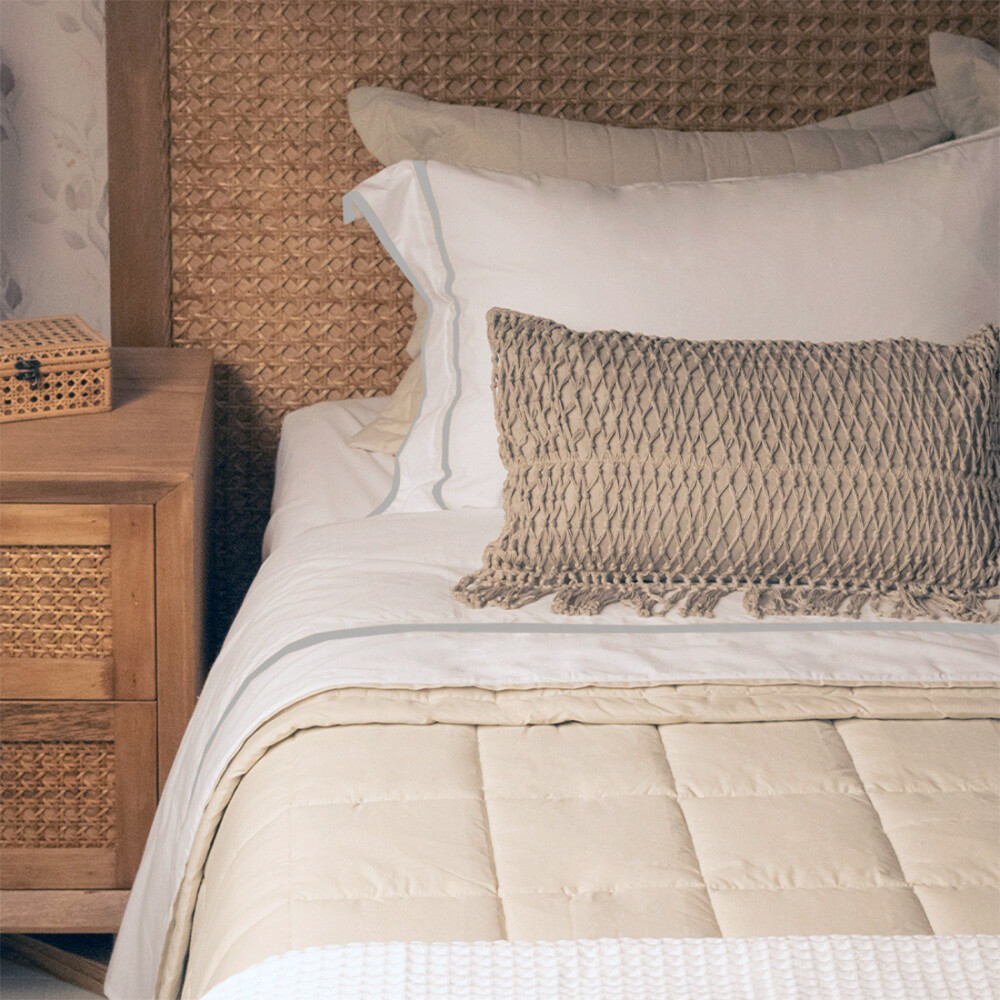 Juego de Sabana Queen Basic Color Block 200 Hilos - Pilar Blanco/Gris