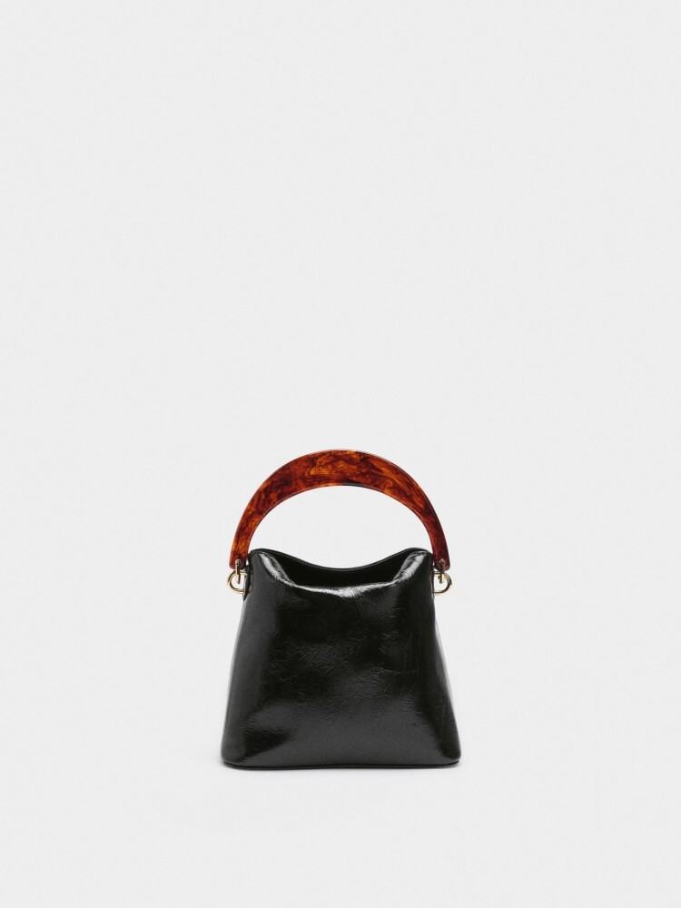 Bolso De Mano Con Asa Efecto Carey negro