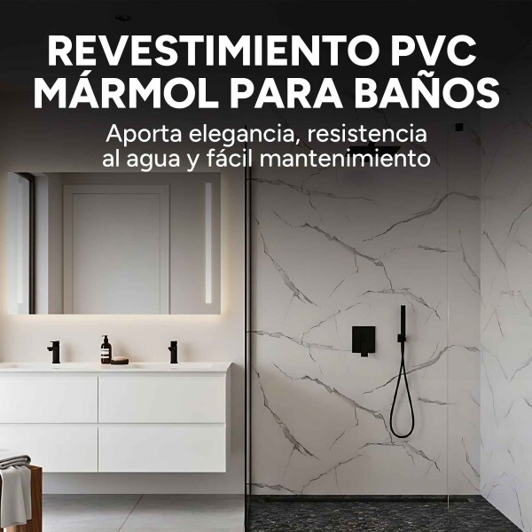 Pack x20 Placa PVC Símil Mármol 2,44x1,22m 3mm Resistente Mármol Blanco Gris Claro 1