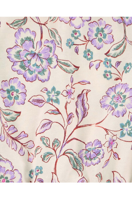 Blusa de algodón, con fruncido, diseño floral Sin color