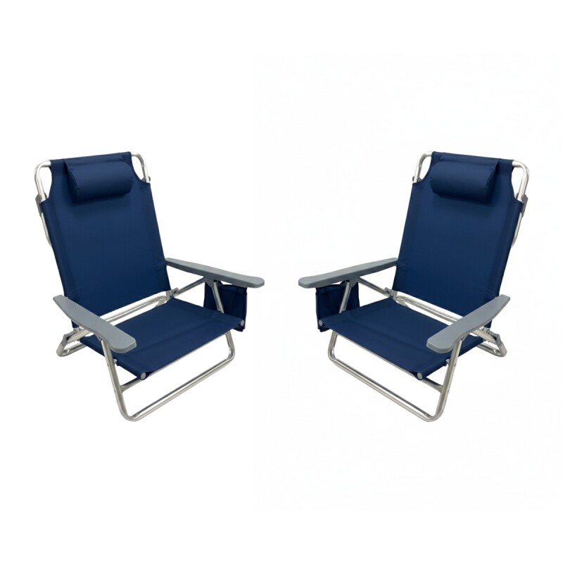 Reposera x2 Silla baja con posa brazo de plástico y bolsillo AZUL