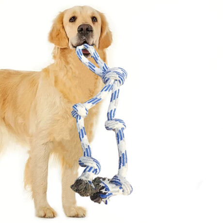 Juguete Cuerda de Morder Doble Grande con Nudos para Perros Celeste