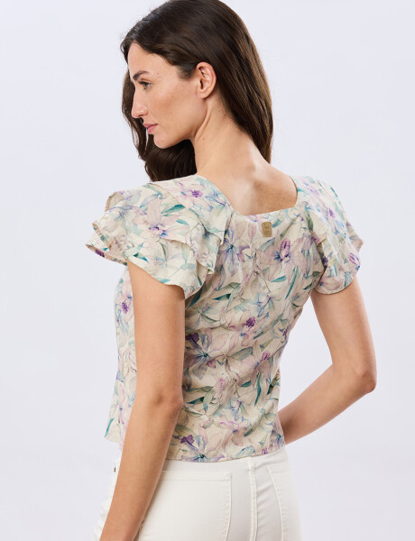 CAMISA DE LINO ESTAMPADA Lila