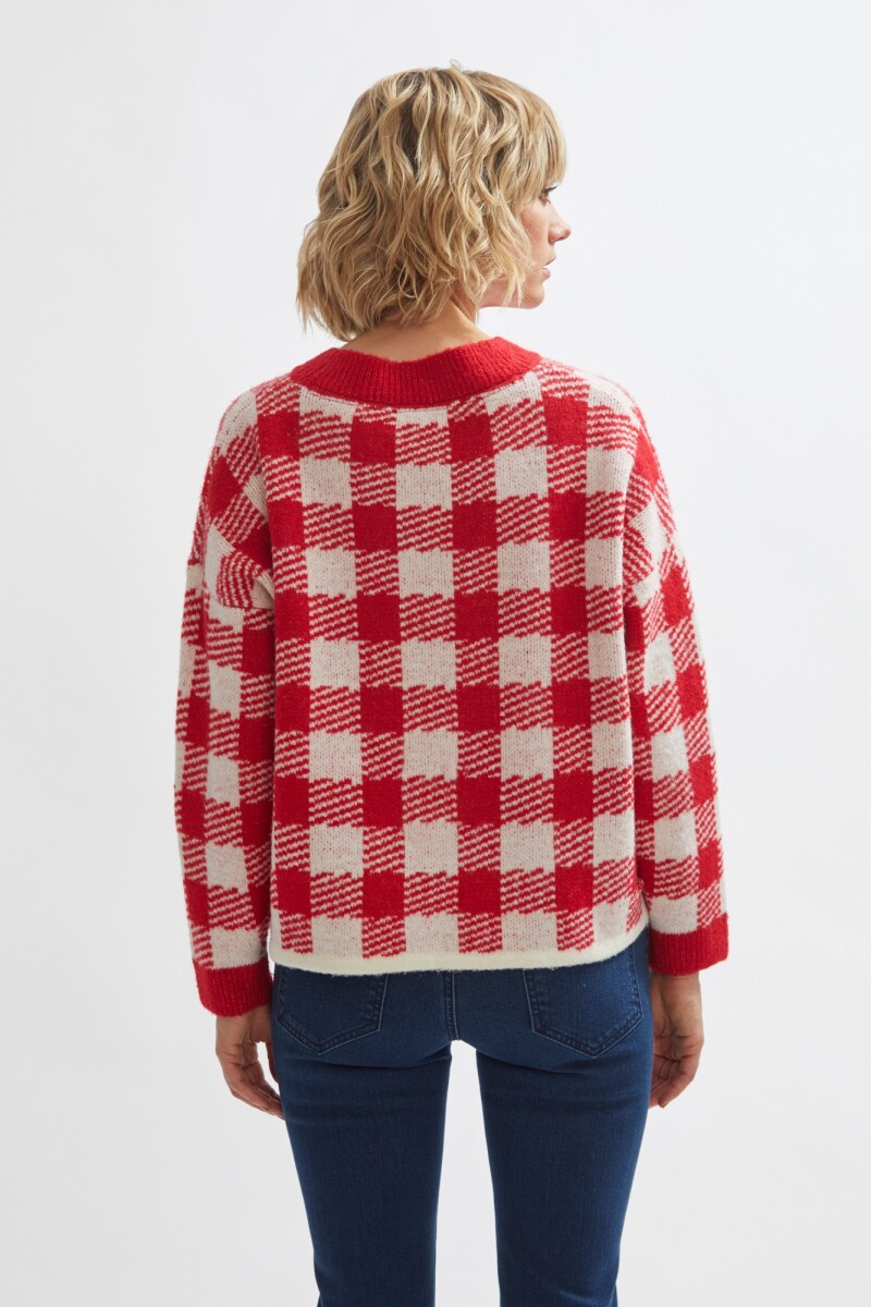 Sweater jacquard a cuadros rojo