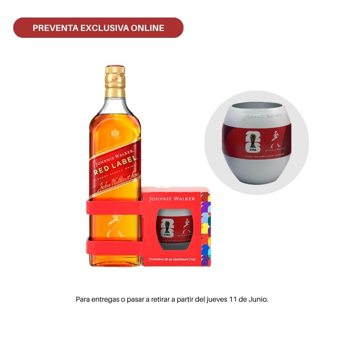 Kit Mundial JW Red Label 1L + vaso blanco 