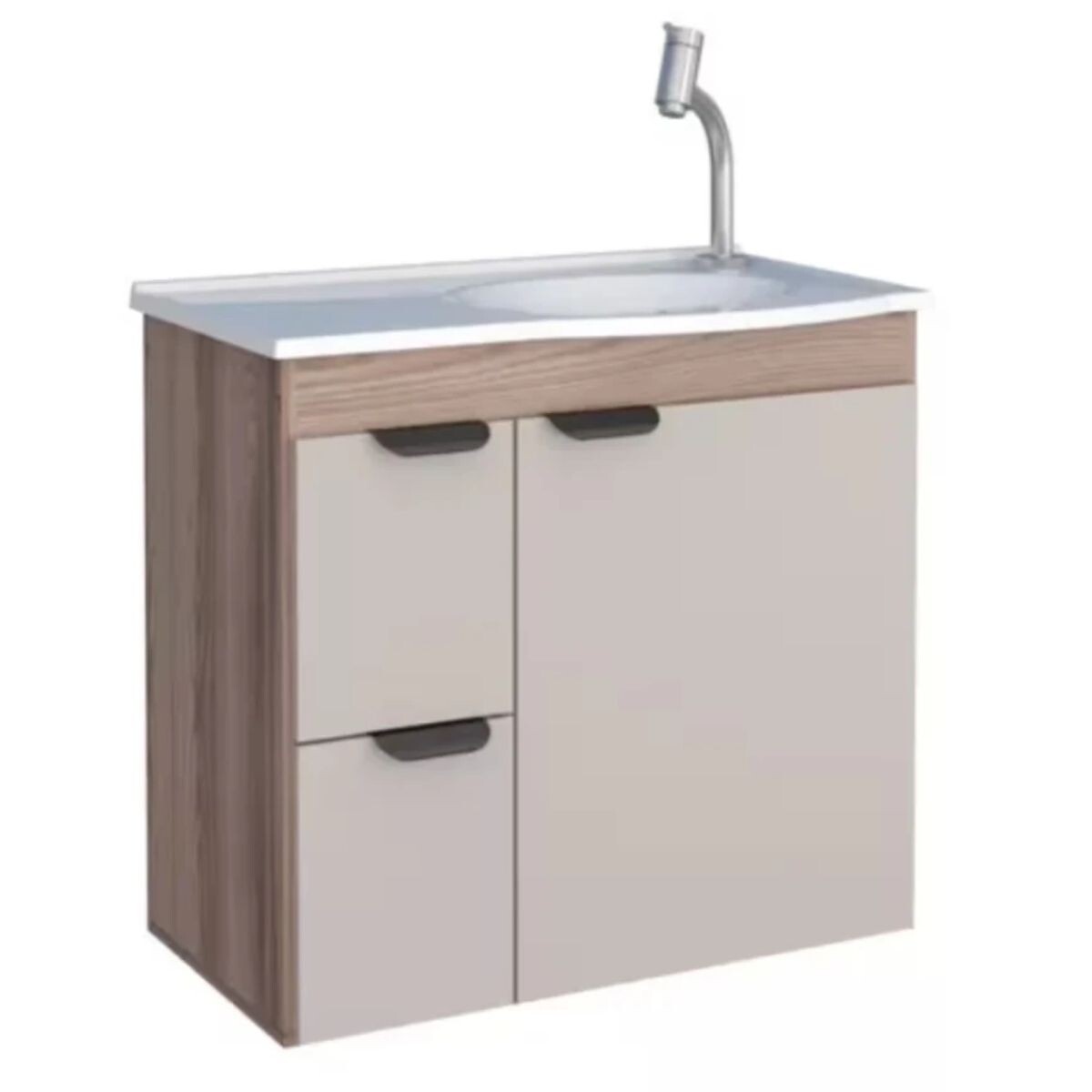 Mueble De Baño Suspendido Margarita Beige 60 Cm Con Bacha De Resina 