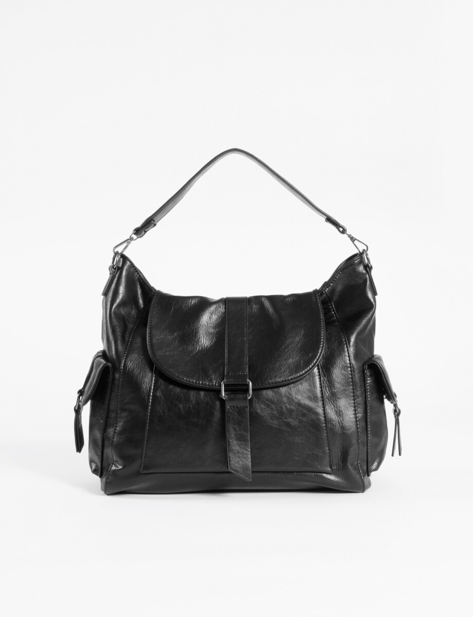 Cartera hobo con tapa - negro 