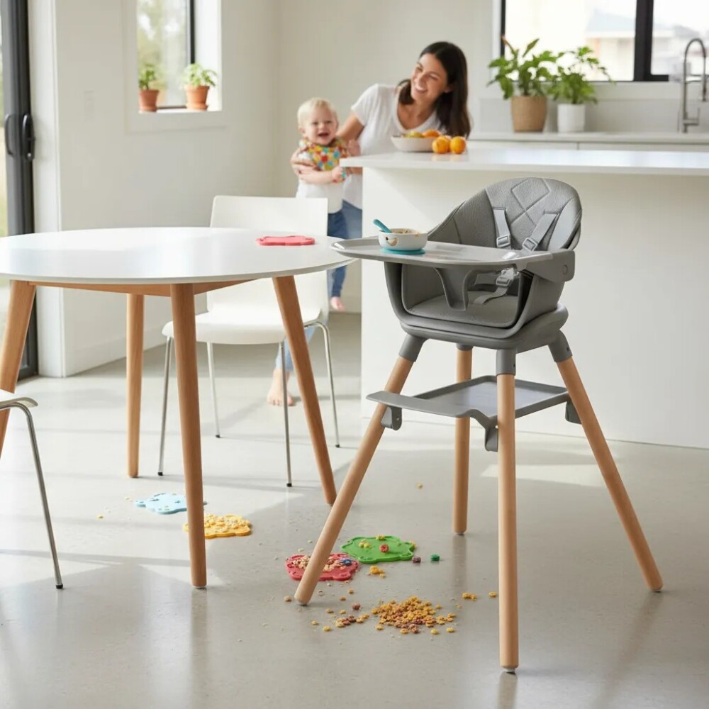 Silla de comer WOODY 6 en 1 KIKKABOO gris Silla de comer WOODY 6 en 1 KIKKABOO gris