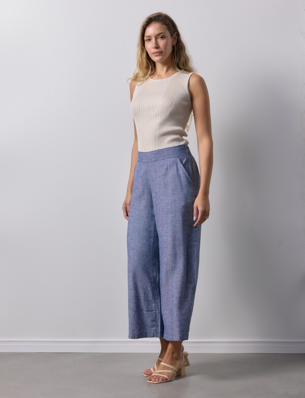 Pantalon Lino Crop AZUL