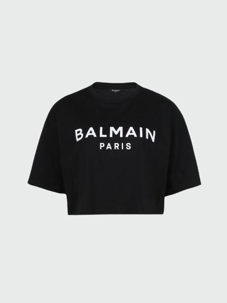 Balmain -Remera de algodón con estampado Balmain Paris Negro