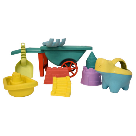 Set Juego Playa Infantil Carretilla Moldes Rastrillo 10pzas Verde