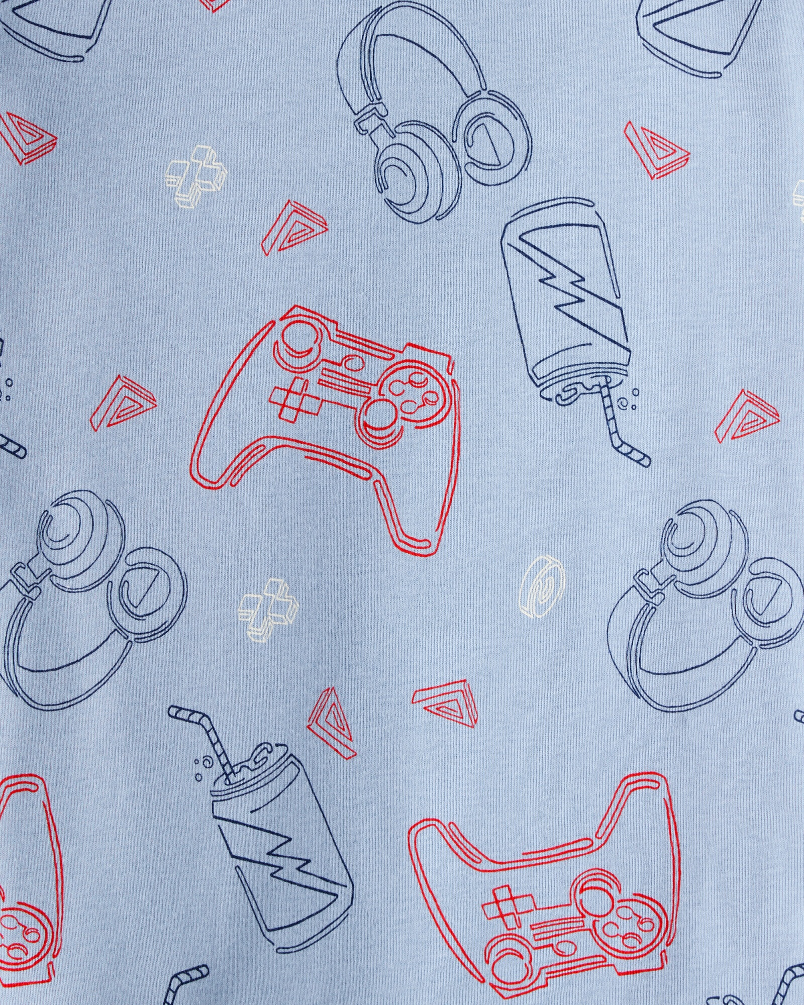 Pijama cuatro piezas de algodón, dos remeras manga larga y dos pantalones, diseño gamer Pijama cuatro piezas de algodón, dos remeras manga larga y dos pantalones, diseño gamer