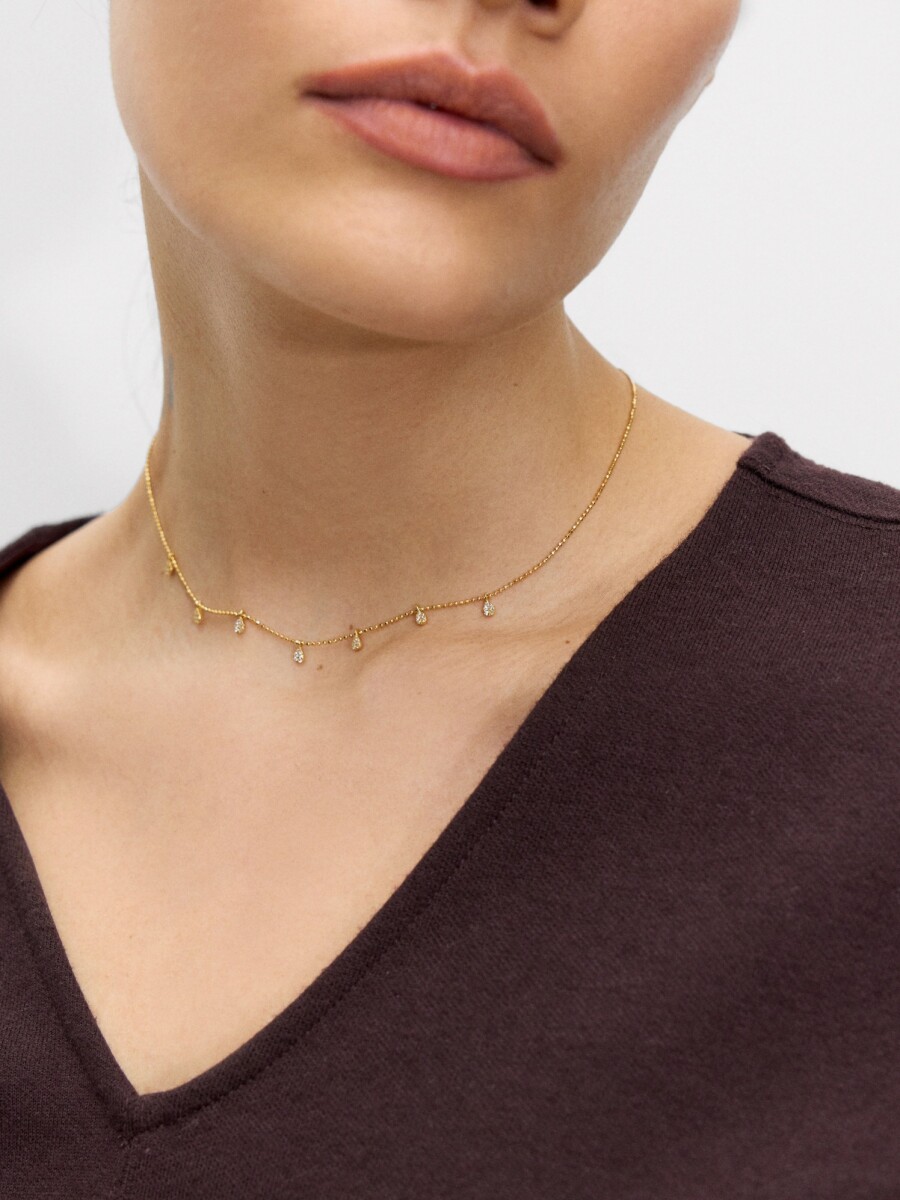 Collar Corto Con Circonitas - Plata De Ley 925 dorado