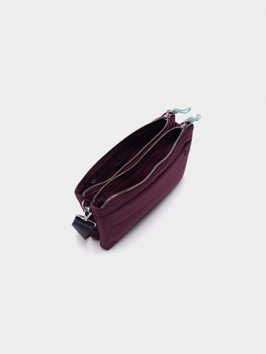 Bolso Bandolera Doble De Nylon burdeos