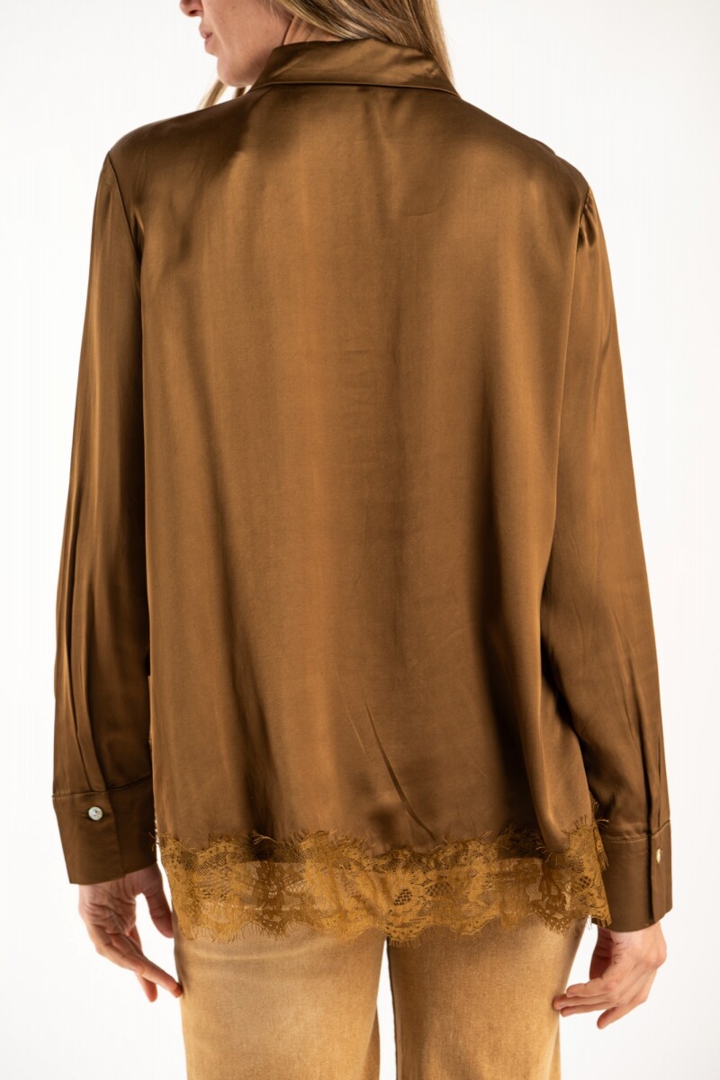 Camisa Saten Ruedo Encaje Chocolate