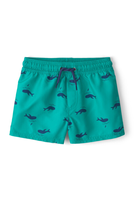 Short de baño con protección UPF 50+, verde, diseño ballenas Short de baño con protección UPF 50+, verde, diseño ballenas
