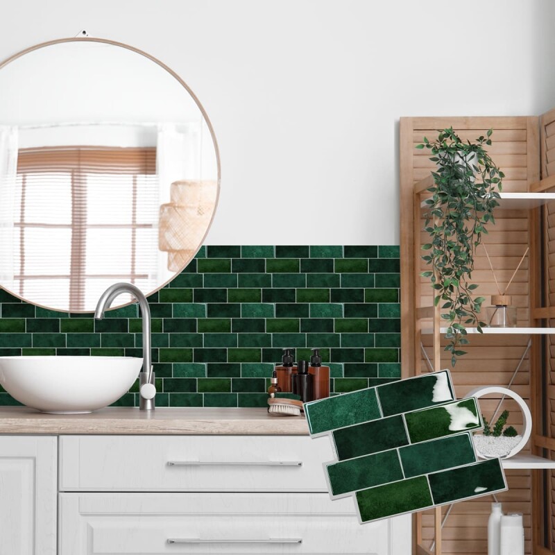 Azulejos adhesivos para cocina baño diseño ladrillo 10uds Verde