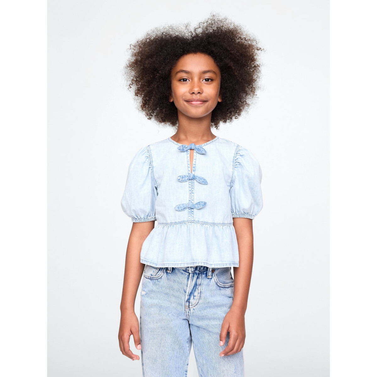 TOP - LT BOW DNM - LIGHT WASH 