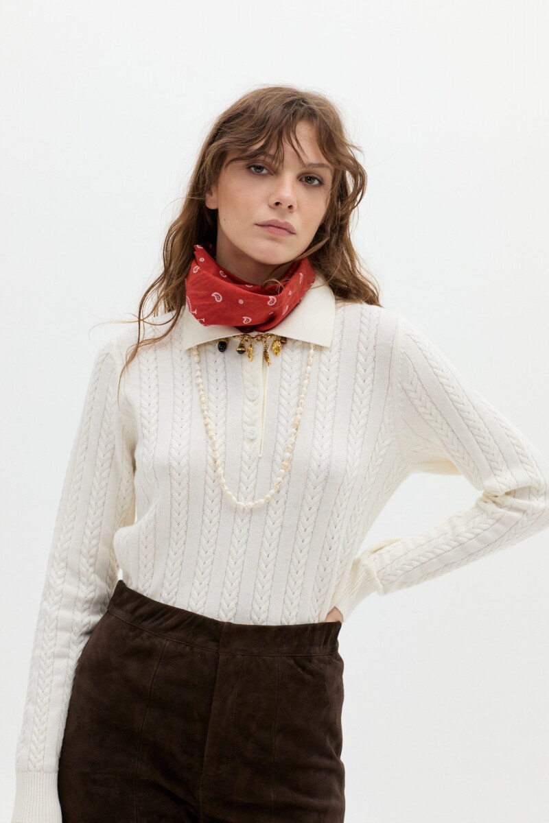 Sweter Polo Peter Cotton Cashmere - Off White 