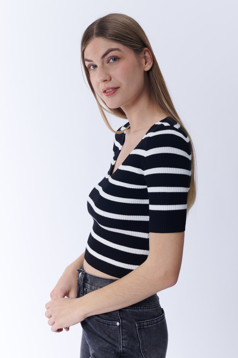 Remera punto rib Rayas Negro