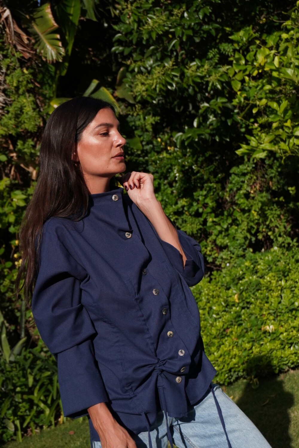 Nácar Shirt Lino Azul Marino