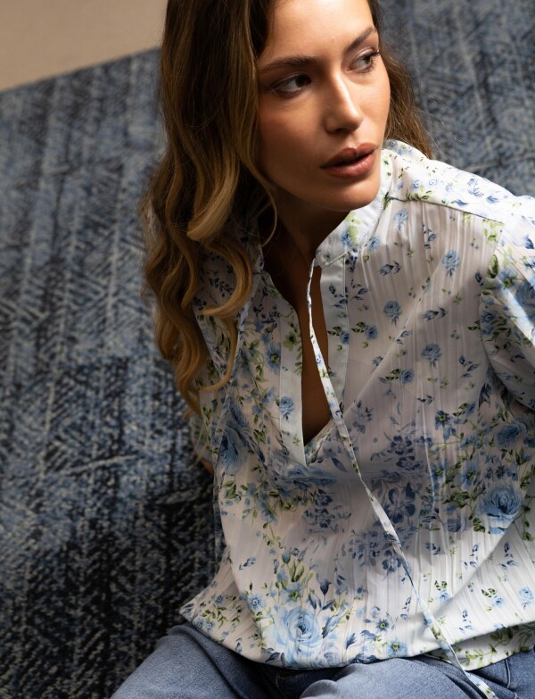 Blusa Gasa Plisada AZUL/MULTI