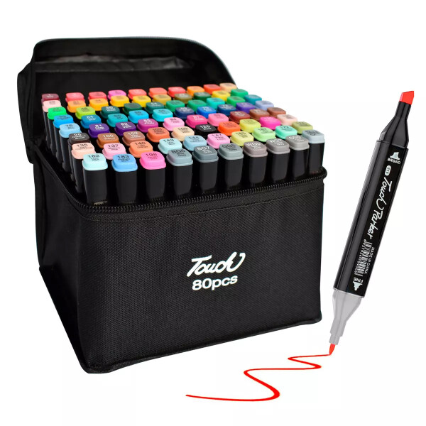 Set 80 Marcadores Resaltadores Colores Doble Punta + Estuche Set 80 Marcadores Resaltadores Colores Doble Punta + Estuche