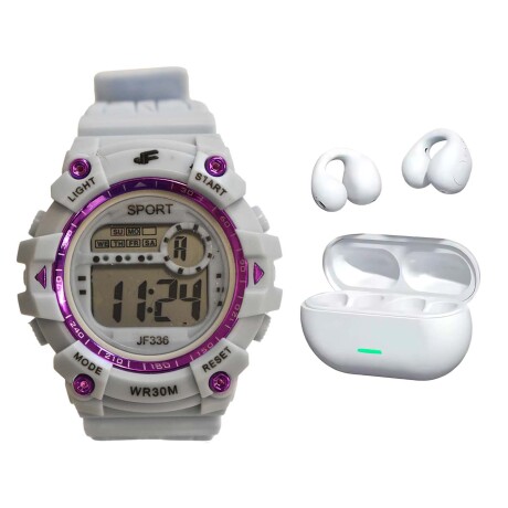 Set Reloj Deportivo Luz + Auriculares Earcuffs Inalámbricos Celeste