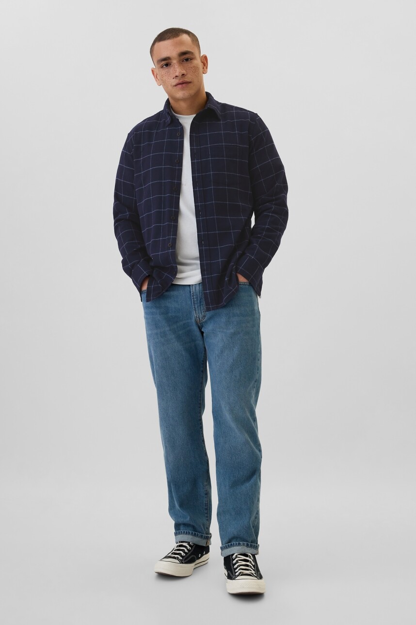 Camisa Standard Franela Hombre Navy Windowpane