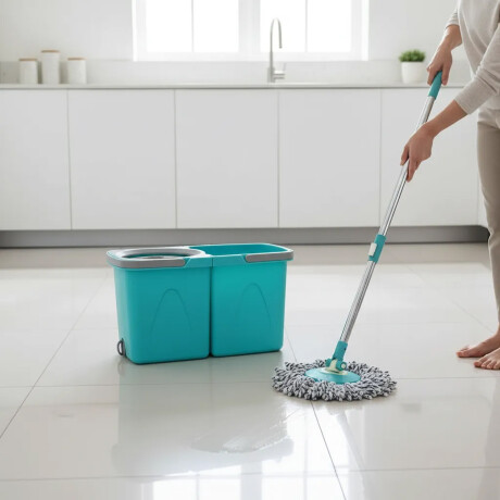 Mopa Balde Acero 2 Baldes Con Desagote Mas Repuesto Calidad Turquesa