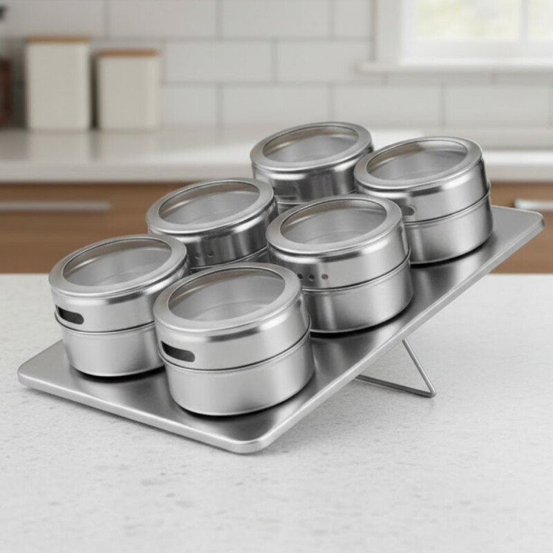 Especiero 6 frascos imantados con soporte GRIS