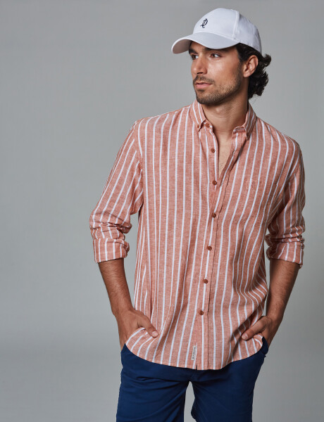 Camisa lino rayada cobre