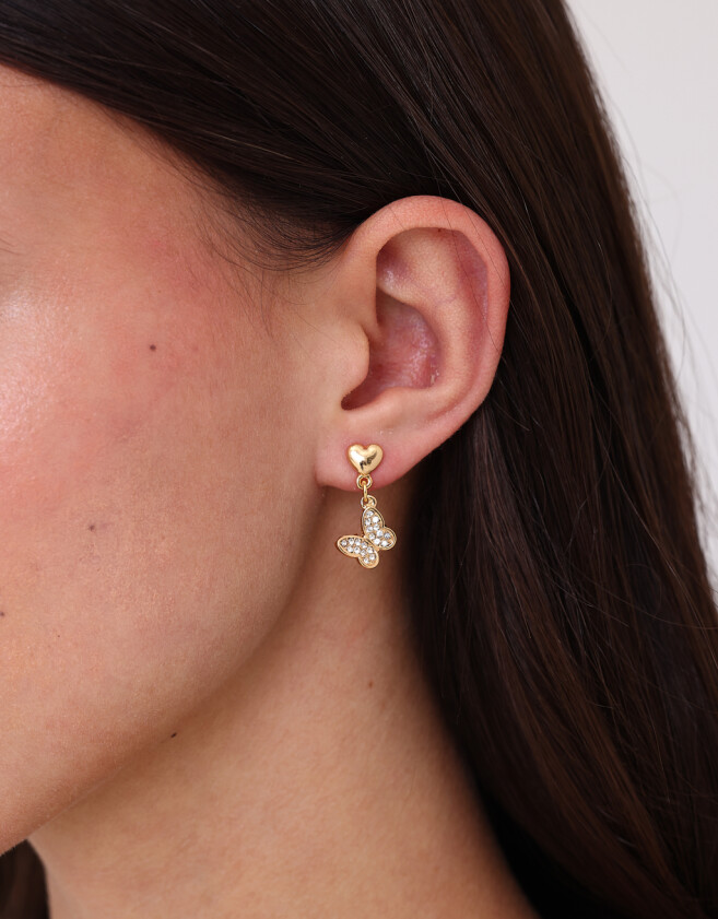 Aros Colgantes Cortos Bañada en Oro Aros Colgantes Mariposas Bañados En Oro - Dorado