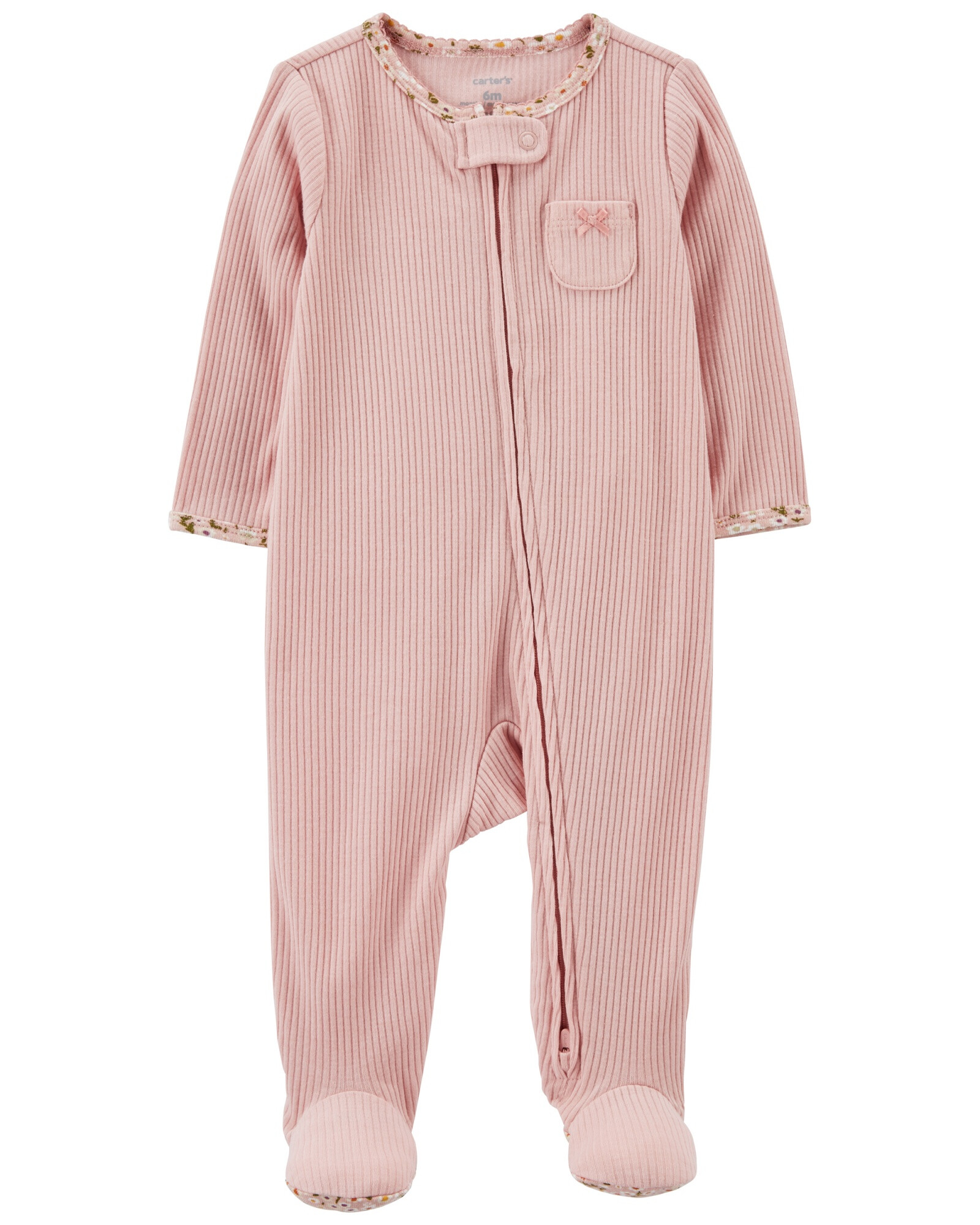 Pijama una pieza de algodón acanalado, con pie, rosado Pijama una pieza de algodón acanalado, con pie, rosado