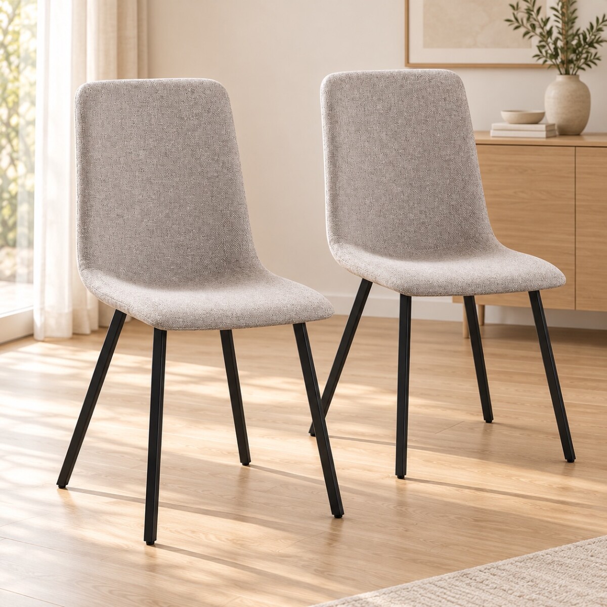 PACK x2 SILLA DE COMEDOR TAPIZADA EN TELA CON RESPALDO ALTO SIN APOYABRAZOS - BEIGE 