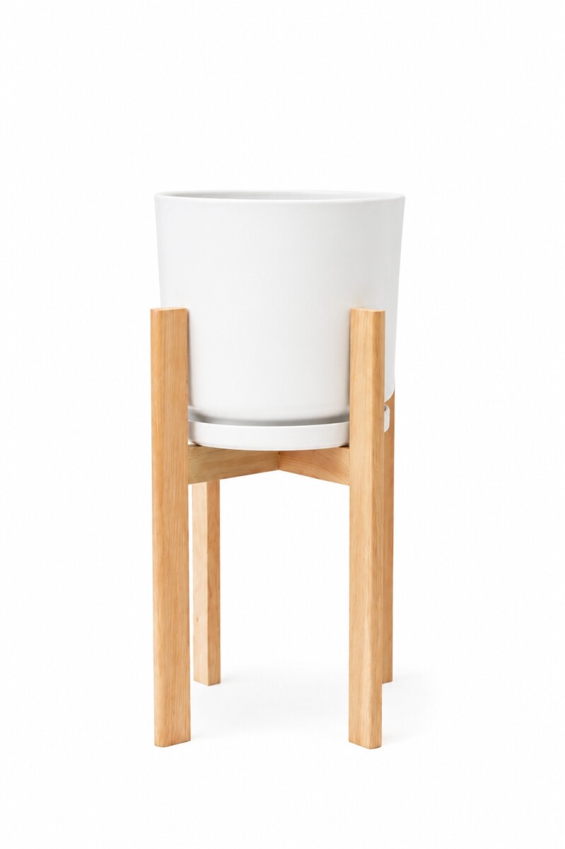 MACETA CERAMICA GRANDE CON SOPORTE ALTO - BLANCA 