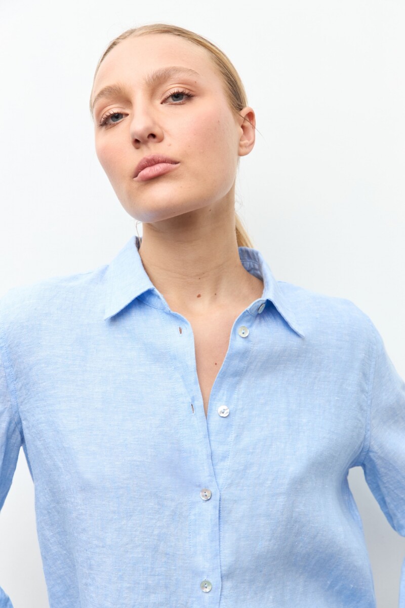 Camisa 100% Lino celeste melange